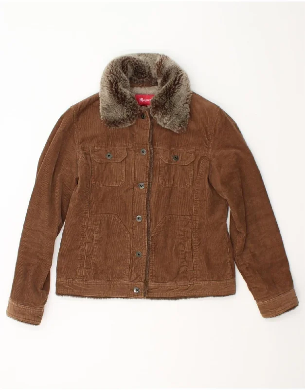 MONSOON Womens Corduroy Jacket UK 12 Medium Brown Polyester Tiered Jacket Buttoned Jacket Zippered Jacket