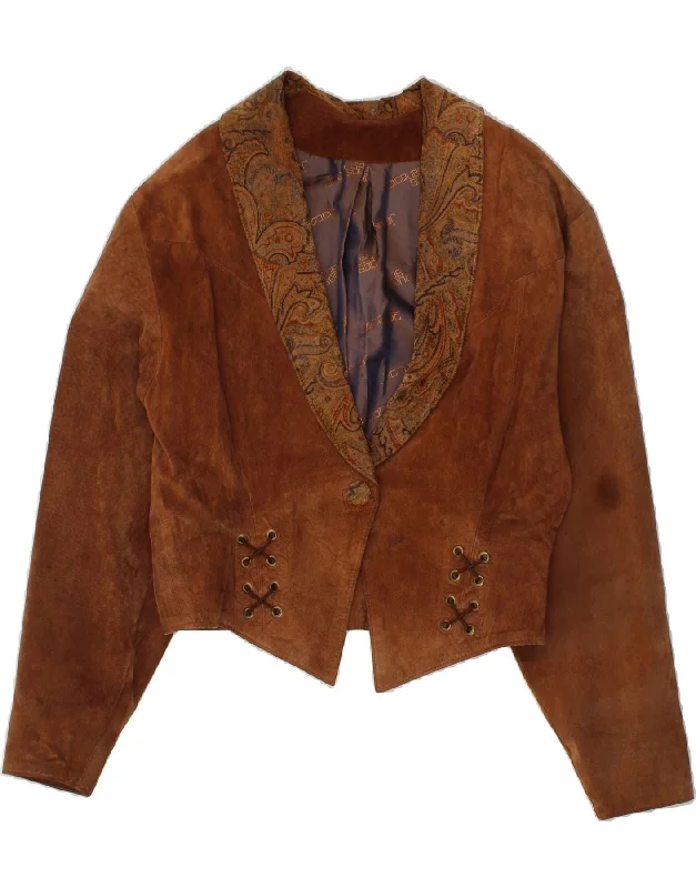 JACQUES SAC Womens Crop Suede Jacket UK 16 Large Brown Leather Striped Jacket Polka Dot Jacket Floral Jacket JACQUES SAC Womens Crop Suede Jacket UK 16 Large Brown Leather Striped Jacket Polka Dot Jacket Floral Jacket
