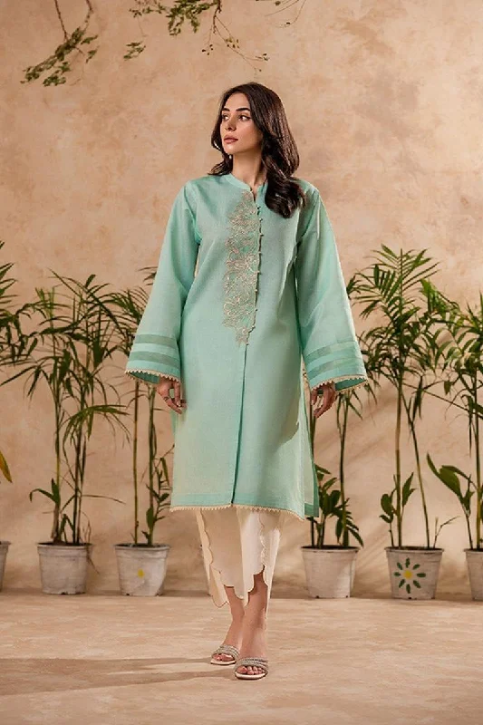 Fozia Khalid - Aqua Mint Tunic with Trouser - Cotton - 2 Piece Trousers Tapered Slim Fit Fozia Khalid - Aqua Mint Tunic with Trouser - Cotton - 2 Piece Trousers Tapered Slim Fit
