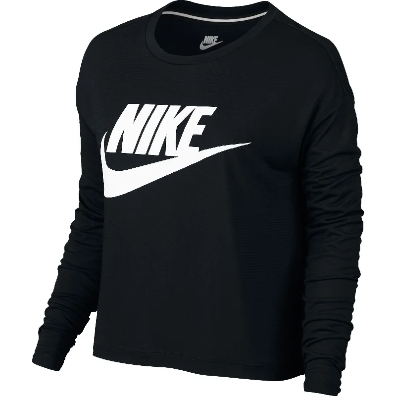 Nike Sportswear Essential Longsleeve Women's Crop Top Black/White Welt Pockets Slit Pockets Flap Pockets Nike Sportswear Essential Longsleeve Women's Crop Top Black/White Welt Pockets Slit Pockets Flap Pockets