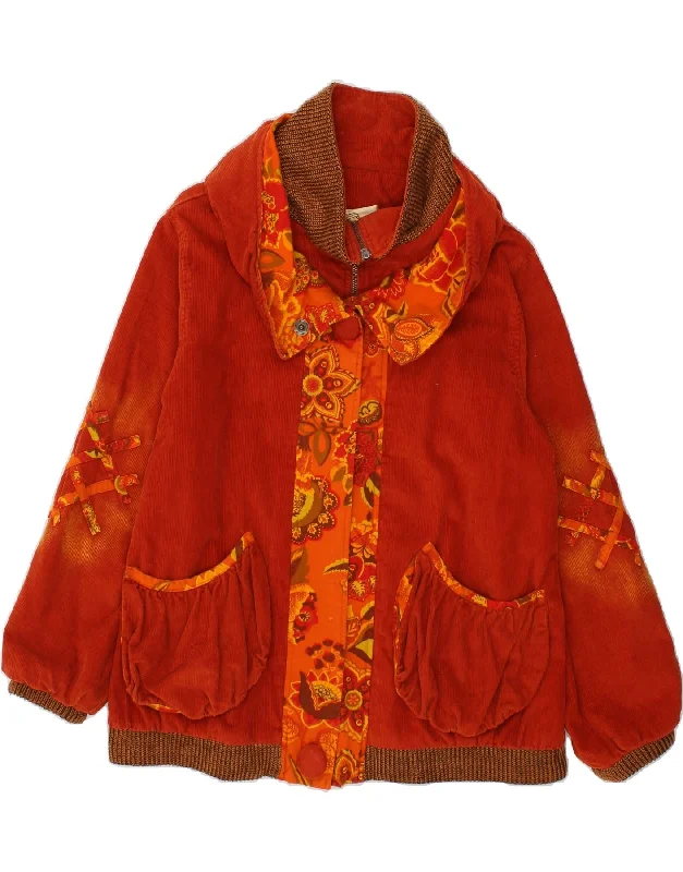 CREA Womens Corduroy Jacket UK 16 Large Red Floral Cotton Lace Jacket Ribbed Jacket Sequined Jacket