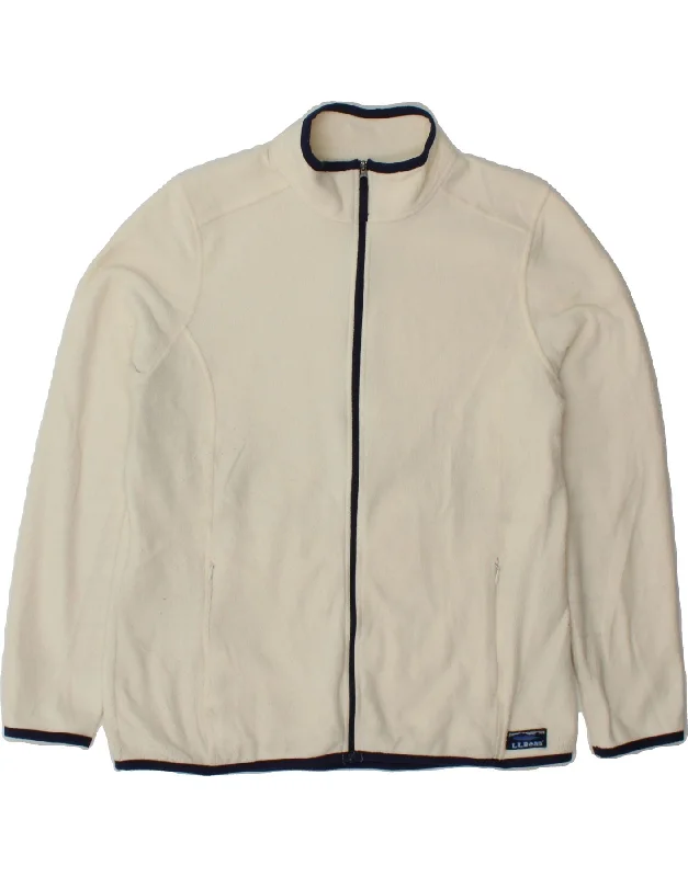 L.L.BEAN Womens Fleece Jacket UK 16 Large Off White Polyester Faux Fur Fabric Real Fur Fabric Shearling Fabric