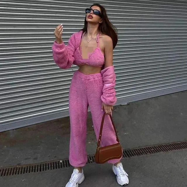 Custom Jogger 3 Women Piece Set Sweatsuit Women Tracksuit Crop Top Coats Three Pieces Pants Set Winter Women Fur Outfits S B-201789 Mesh Canvas Denim Custom Jogger 3 Women Piece Set Sweatsuit Women Tracksuit Crop Top Coats Three Pieces Pants Set Winter Women Fur Outfits S B-201789 Mesh Canvas Denim