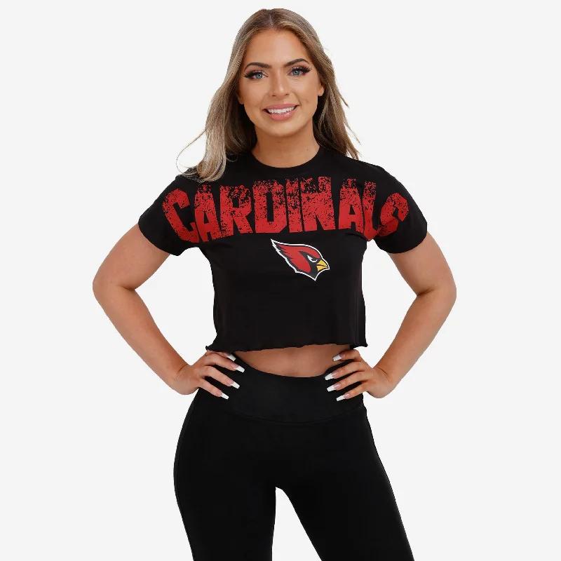 Arizona Cardinals Womens Distressed Wordmark Crop Top Denim Fabric Leather Fabric Suede Fabric Arizona Cardinals Womens Distressed Wordmark Crop Top Denim Fabric Leather Fabric Suede Fabric