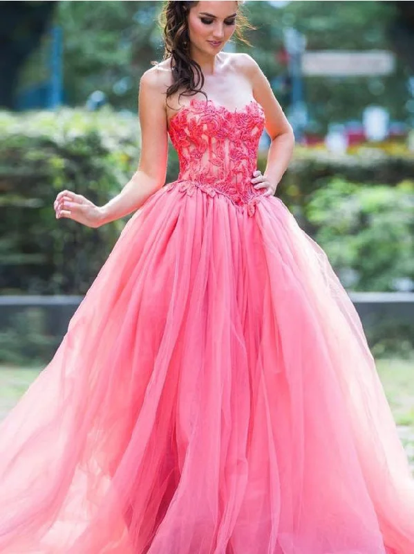 A-line Sweetheart Pink Lace Prom Dress Eleganet Evening Dress Formal Dresses kts089