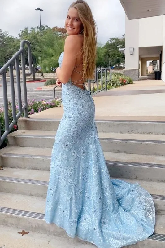 A-line white and blue embroidery long prom dress    cg20912