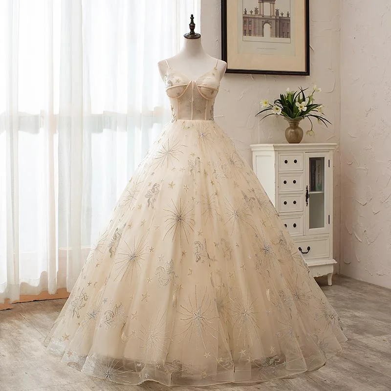 Light Champagne Tulle Ball Gown Straps Sweet 16 Gown, Ball Gown Long Formal prom Dress cg20822 Light Champagne Tulle Ball Gown Straps Sweet 16 Gown, Ball Gown Long Formal prom Dress cg20822