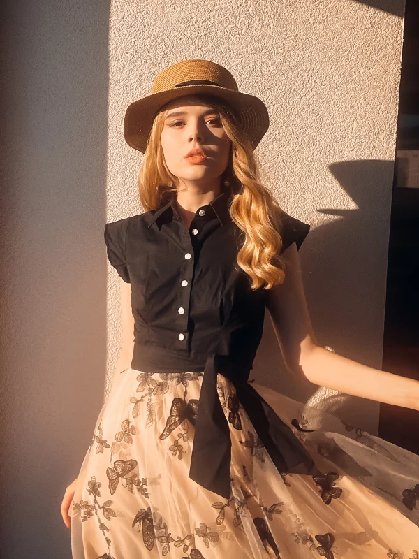 Black 1950s Butterfly Patchwork Vintage Dress