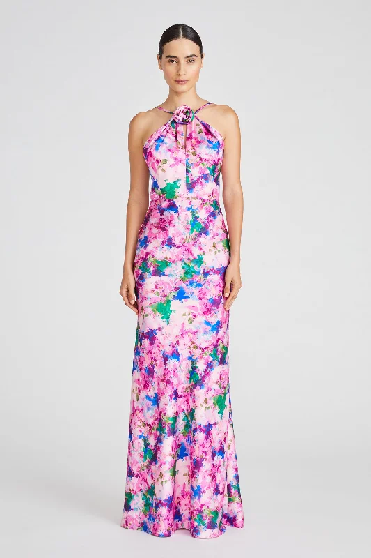 Monique Lhuillier Violette Satin Long Dress