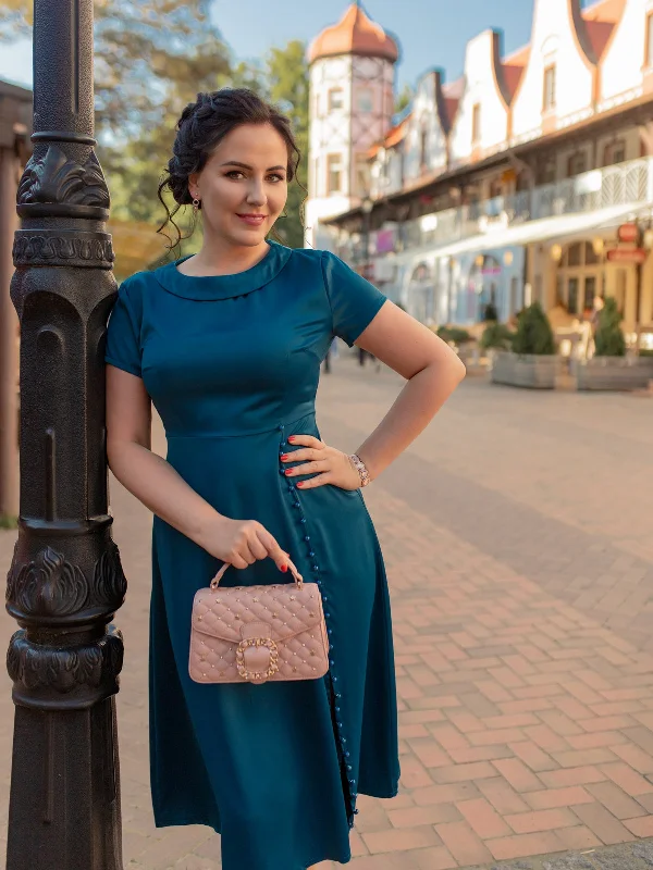 Blue 1940s Pearl Buttons Darlene Dress