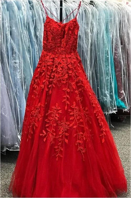 A-line red lace appliques long prom dress formal dress    cg20964