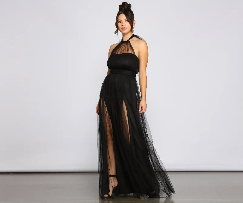Charlie Formal Double Charming Slit A-Line Dress