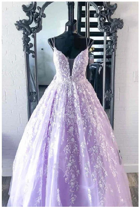 Lace Backless Long Lilac Prom Dresses    cg21087