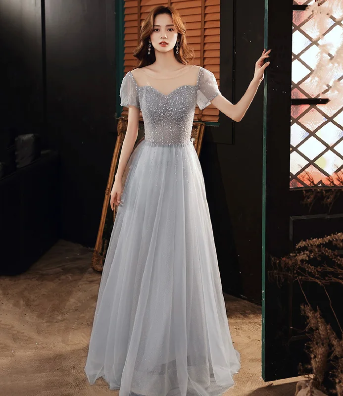 CUTE TULLE BEADS LONG A LINE PROM DRESS EVENING DRESS     cg21166