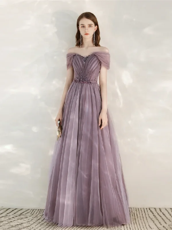 Light Purple Sweetheart Off ShoulderTulle A-Line Formal Dress, Purple Prom Dress Evening Dress    cg21220