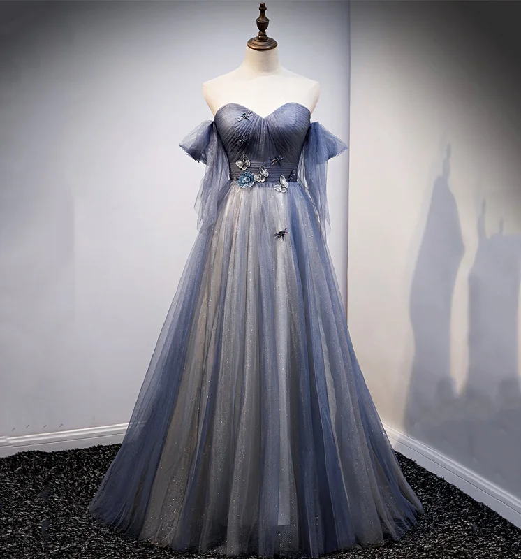 BLUE TULLE LONG A LINE PROM DRESS BLUE EVENING DRESS   cg21009