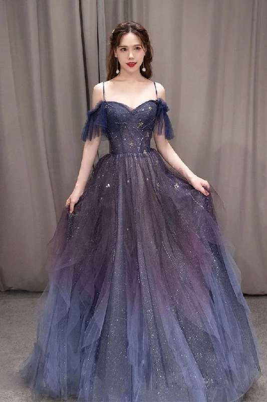 PURPLE SWEETHEART NECK TULLE LONG PROM DRESS PURPLE FORMAL DRESS    cg20832