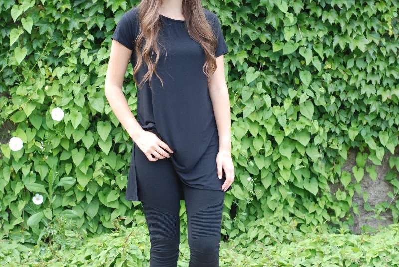 Bamboo Side-Slit Tee Spandex Blend Rayon Blend Denim Blend