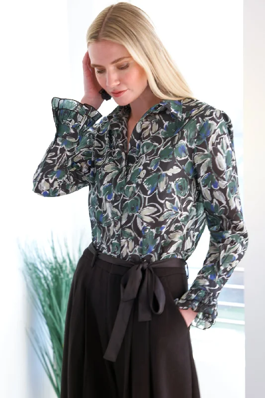 Finley Shirts Marianne Wintergreen Foliage Shirt 3508074F | Olive/Black/White Ribbed Striped Patterned Finley Shirts Marianne Wintergreen Foliage Shirt 3508074F | Olive/Black/White Ribbed Striped Patterned
